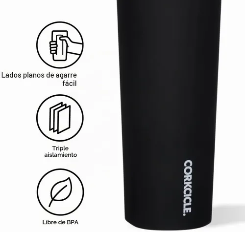 Vista 4 de Corkcicle Sport Canteen Botella de agua aislada de acero inoxidable para viajes y gimnasio, triple aislamiento, a prueba de fugas, mango plegable