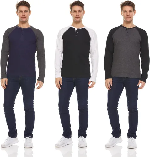 Vista 36 de DARESAY Paquete de 3: camiseta térmica de manga larga para hombre, camisetas de manga larga Henley & Crew para hombre, camisetas de manga larga