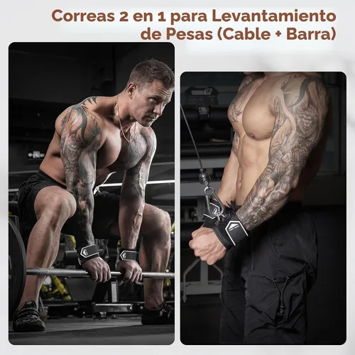 Vista 3 de Correas de levantamiento de pesas con anillos en D para Negro blanco