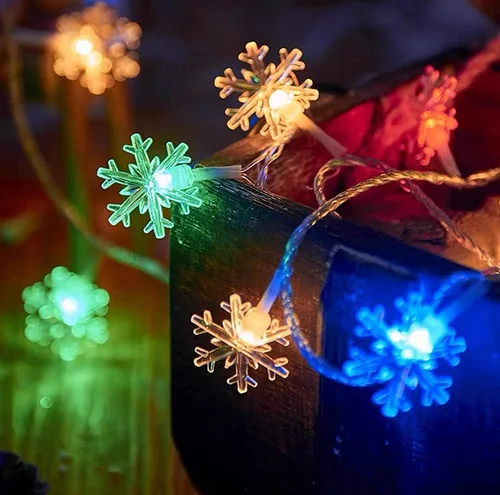 Vista 3 de 19 pies / 40LED Cadena de Luces de Copo de Nieve, Cadena de Luces Decorativas para Exteriores e Interiores, Impermeable, Decoración de la Casa