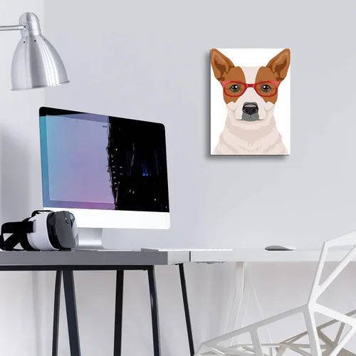 Vista 4 de Epic Art 'Perro de ganado australiano con gafas hipster' por Olga y Alexey Drozdov, arte de pared de vidrio acrílico, 12 x 16 pulgadas