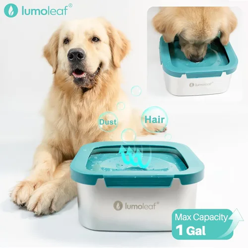 Vista 5 de LumoLeaf Cuenco de agua para perros de 1 galón sin derrames, de acero inoxidable, a prueba de salpicaduras, capacidad máxima, 4 litros, dispensador