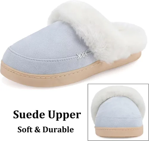 Vista 3 de NineCiFun - Pantuflas de casa de gamuza, unisex, mullidas, con forro de piel sintética, para interiores y exteriores, con suela de goma