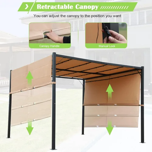 Vista 3 de Pérgola de metal resistente para patios, pérgolas retráctiles de 10 x 10 pies con cubierta de toldo resistente a los rayos UV, pérgolas y cenadores