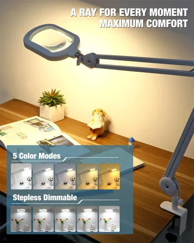 Vista 8 de Lupa de 15X con luz y soporte, lámpara de pie rectangular grande con lente de vidrio óptico con 5 ruedas, 5 modos de color con luz LED, lupa manos