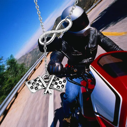 Vista 6 de Collar de banderas de carreras, collar con colgante de cadena en Y, regalo para carreras de coches y motocross, para aficionados a carreras