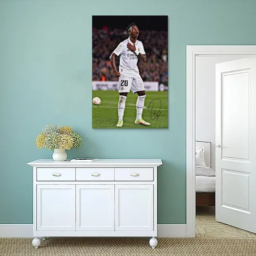 Vista 4 de LOGAUT Vinicius Jr Poster Vini Jr - Póster de fútbol firmado para pared, pintura estética para decoración del hogar, (V5106), sin marco, 24 x 36
