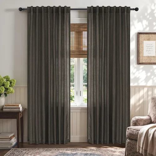 Vista 59 de Cortinas rosa intenso para sala de estar de 84 pulgadas de largo, juego de 2 paneles con pestaña trasera y bolsillo, cortinas de lino Berry