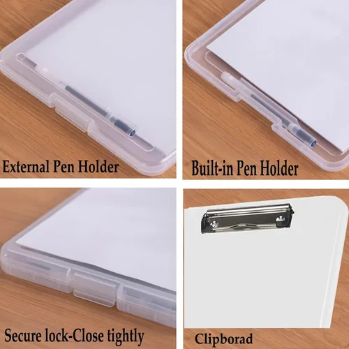 Vista 4 de SAYEEC Caja de almacenamiento de portapapeles A4, soporte de papel de plástico portátil con clip para placas, organizador de archivos multifuncional