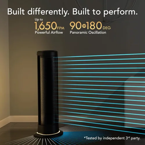Vista 3 de Vornado ARA® Ventilador de torre oscilante con luz ambiental y control remoto, 40 pulgadas, silencioso y potente ventilador de pie, 5 velocidades