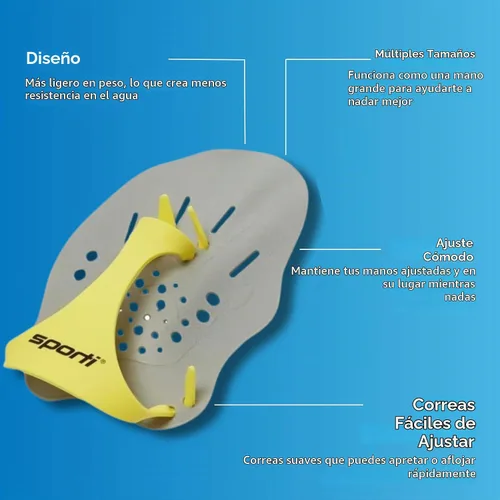Vista 4 de Sporti - Palas de mano para natación - Palas de natación ligeras, correas ajustables de silicona