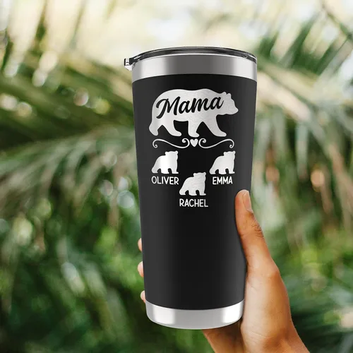 Vista 5 de Amazing Items Vaso personalizado de mamá oso, 20 o 30 onzas, 13 colores, nombres de hasta 5 cachorros, regalos para nueva mamá, vaso personalizado