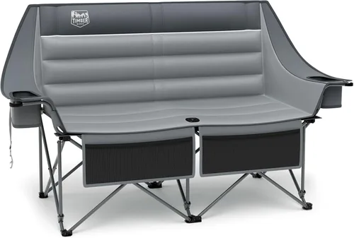 Vista 17 de Timber Ridge Silla de campamento acolchada para 3 personas con portavasos y bolsillos, sillas de campamento plegables para exteriores, capacidad
