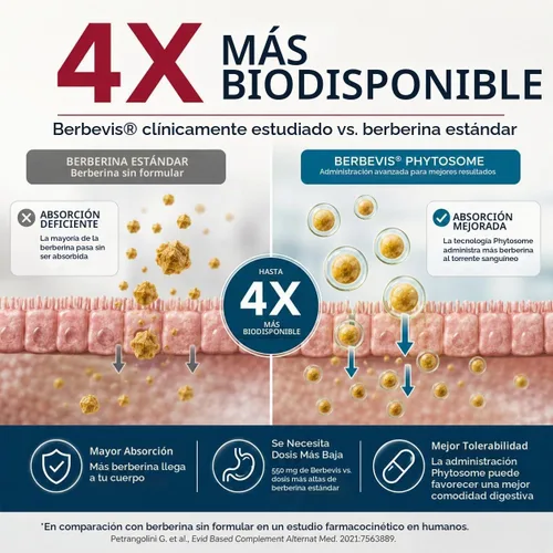 Vista 3 de Natural BioScience - Complejo de fitosomas de berberina con Berbevis, suplemento de berberina de absorción mejorada de 550 mg para apoyo metabólico
