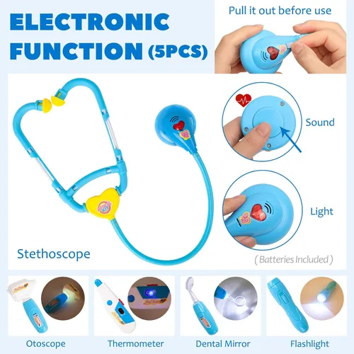 Vista 2 de Liberry Kit médico para niños pequeños de 3, 4 y 5 años, juego de médico para niñas y niños, kit médico de juego de simulación con estetoscopio