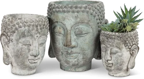 Vista 5 de Abbott Collection 27-DHARMA/350 SM - Maceta pequeña con cabeza de Buda, color gris (5.5 pulgadas de alto)