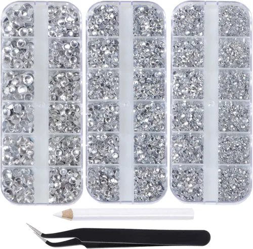 Vista 11 de Massive Beads Más de 9500 diamantes de imitación termoadhesivos redondos de vidrio con parte trasera plana para hacer tú mismo con 1 pinza y 1 12