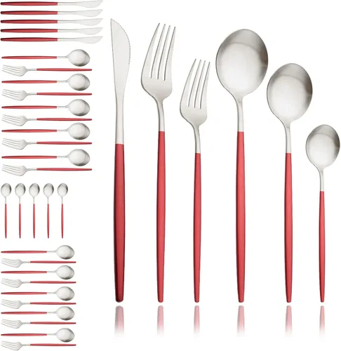 Vista 11 de JASHII Juego de cubiertos mate de 36 piezas con mango plano acabado satinado negro acero inoxidable cubiertos servicio para 6 para cocina casera