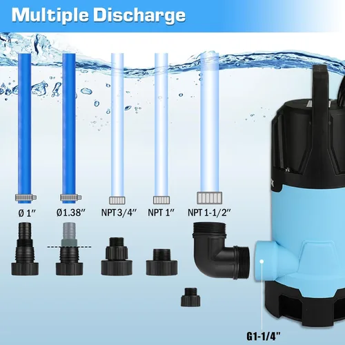 Vista 4 de KITLUCK Bomba de agua sumergible, bomba de sumidero de alto flujo de 1-1/4 HP 4500 GPH con interruptor de flotador, cable de alimentación de 23