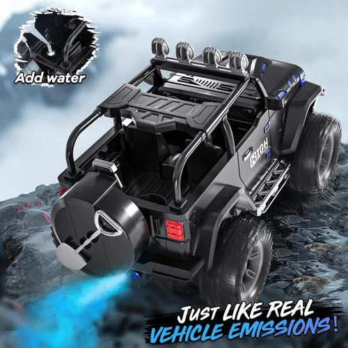 Vista 2 de Auto de control remoto 1:16 con aerosol, luces y sonido, Jeep de control remoto de 2.4 GHz para niños, todo terreno, todoterreno, Jeep RC, juguete