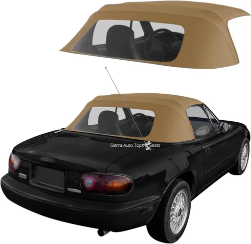 Vista 8 de Capota de vinilo de repuesto para automóvil descapotable Mazda Miata Cabriolet (para modelos 1990-96), con ventana de plástico transparente, Marrón