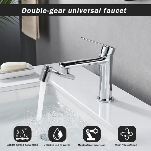 Vista 6 de Grifos universales, 360 giratorio en forma de U, extensor de grifo 2 modos de grifo ajustable, cabezal aireador, reemplazo para baño y cocina