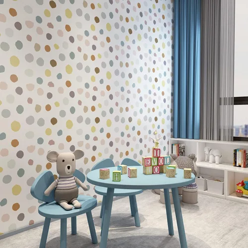Vista 3 de Papel tapiz para niños, papel tapiz de lunares colorido de 17.5 x 120 pulgadas, autoadhesivo para guardería, papel de contacto apto para inquilinos