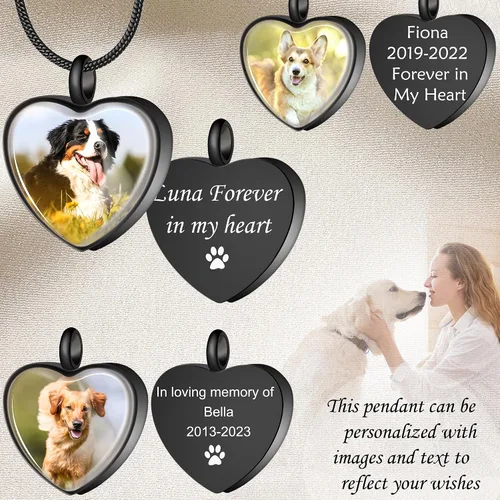 Vista 2 de Fanery Sue Collar para cenizas de mascotas, joyería de cremación, imagen personalizada y cita, regalos conmemorativos por pérdida de perro/gato