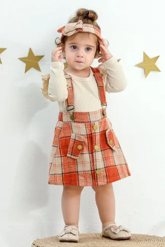 Vista 3 de YOUNGER STAR Conjunto de 3 piezas para niñas pequeñas, conjunto de mameluco floral + falda con correa