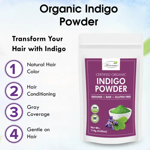 Vista 3 de Polvo índigo orgánico Tinte en polvo índigo Ideal para cabello negro y oscuro USDA Organic Polvo índigo para cabello Polvo orgánico