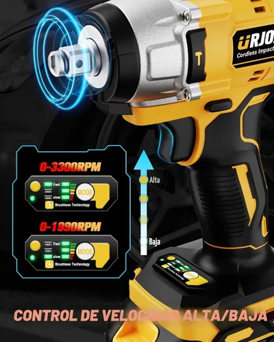Vista 5 de Urjoai Llave de impacto inalámbrica - 590 pies-libra (800N.m) sin escobillas de 1/2 pulgada, pistola de impacto de alto par de 3300 RPM, 2
