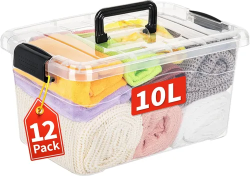 Vista 9 de Cetomo Paquete de 12 cajas de almacenamiento de 6 pulgadas de largo x 12 unidades, con tapas y asa para organización del hogar, dormitorio, oficina