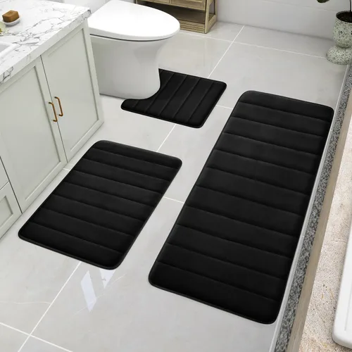 Vista 12 de BYSURE Juego de 3 tapetes de baño de espuma viscoelástica color beige, antideslizantes, extra suaves, absorbentes, lavables a máquina y secos