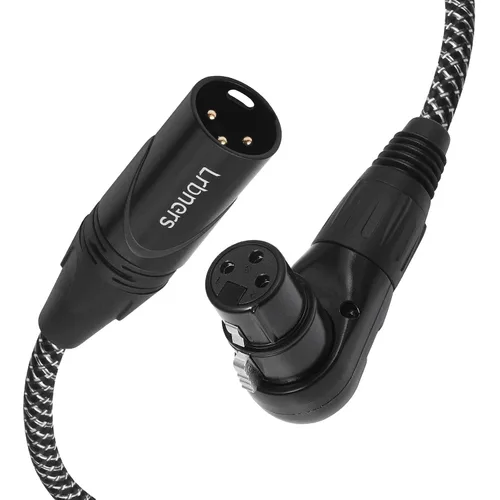 Vista 2 de Cable XLR de ángulo recto hembra a macho de 1.5 pies, cable adaptador XLR de 3 pines de 90 grados, conectores de bloqueo de aleación de zinc, doble