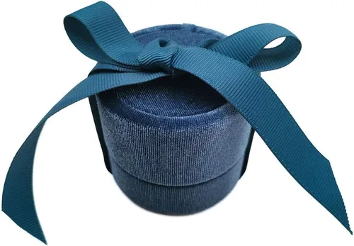 Vista 6 de Beatilog Caja de anillos de terciopelo Hermosa caja redonda para anillos de boda con elegante lazo de cinta, organizador de regalos