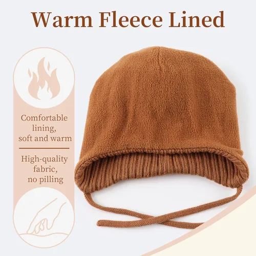 Vista 4 de Sombrero de invierno para bebé niña con forro de lana para niños pequeños, gorro de punto con orejeras con pompón, de 0 a 8 años 3 unidades-A.