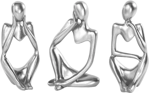 Vista 17 de BMLCGJ Estatua del pensador dorada, escultura de arte abstracto decorativa, figuras coleccionables de resina dorada para decoración del hogar, sala