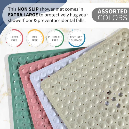 Vista 6 de Yimobra Tapete para ducha antideslizante, 21 x 21 pulgadas, tapete cuadrado suave para ducha con ventosas y agujeros de drenaje, tapetes para baño