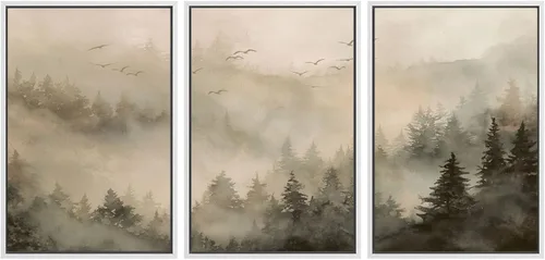 Vista 107 de SIGNWIN Lienzo enmarcado para pared, juego de arte de campos pastorales, flores silvestres, campo rústico, paisaje, floral, ilustraciones modernas