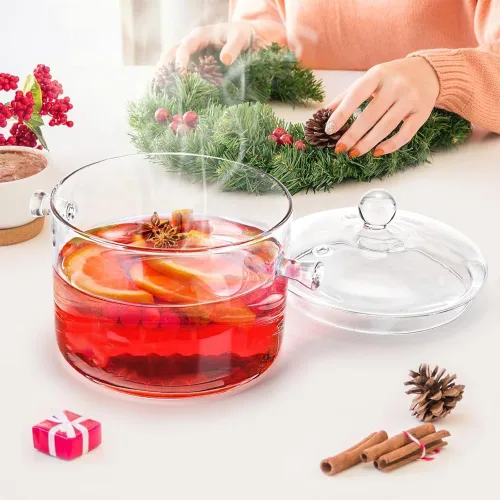 Vista 7 de Olla de cocina de vidrio de 1.4L/47oz, cacerola de vidrio con olla de doble mango
