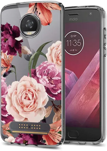 Vista 10 de Funda transparente de TPU para Moto Z2 Play / Z2 Force, cubierta trasera con estampado floral, ultra transparente, delgado, protector con cubierta