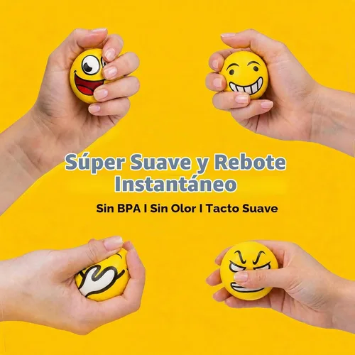 Vista 2 de LovesTown Mini bolas antiestrés, 36 bolas de 2 pulgadas con cara sonriente para apretar, color amarillo, divertidas, de espuma, juguetes