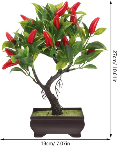 Vista 6 de Cabilock Árbol de chile artificial realista, bonsái, planta en maceta de chile falso para interiores