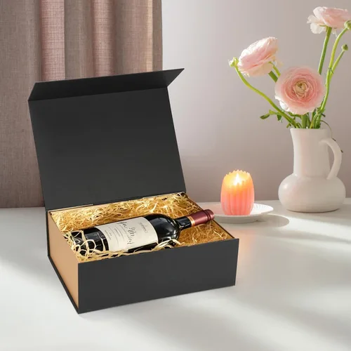 Vista 5 de Ditwis Caja de regalo de 12x9x4 pulgadas con tapa de cierre magnético, caja magnética negra y dorada para boda, propuesta de padrinos y damas