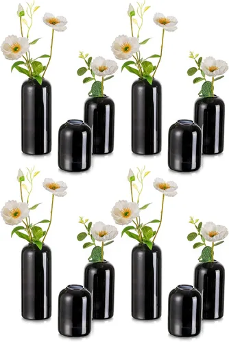 Vista 8 de Jarrones de botones de vidrio para flores - Hewory Juego de 3 jarrones pequeños modernos de vidrio soplado para centros de mesa, mini jarrones