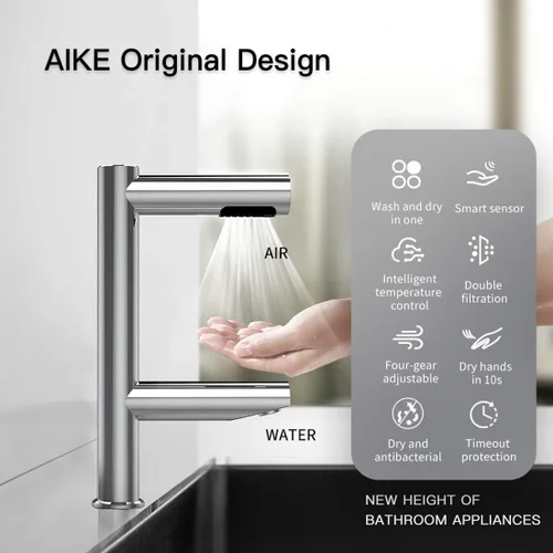 Vista 3 de AIKE Grifo Air Tap Secador de Manos de Alta Velocidad Lavado+Seco Modelo AK7130, Cromo "F"TAP Series,Wash and Dry,Standard Height for Most