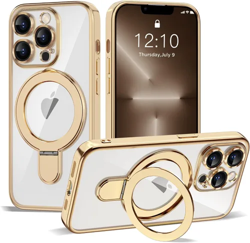 Vista 45 de Funda compatible con iPhone 12 con soporte de anillo magnético invisible [compatible con Mag-Safe] [Protector completo de lente de cámara] Funda