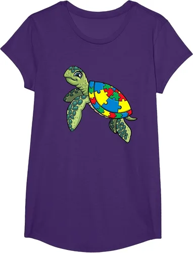 Vista 44 de Turtle Puzzle Pieces for Autism Awareness Kids Women Teacher T-Shirt Asphalt Grey