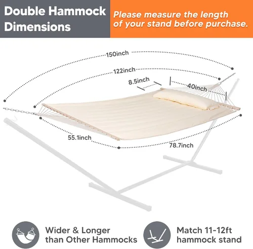 Vista 3 de SUNCREAT Hamaca de repuesto para soporte, capacidad de 475 libras, hamaca de patio trasero para dos personas para exterior, color beige