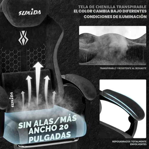 Vista 7 de SUKIDA Silla ergonómica de videojuegos de tela, sillas ergonómicas de respaldo alto para juegos de computadora con gran masaje ajustable, soporte